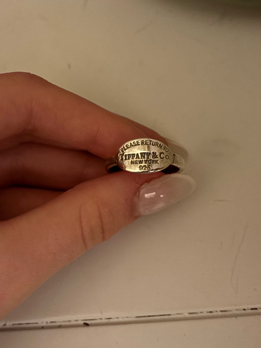 Tiffany & Co. Silver Oval 'Please Return To' Signet Ring